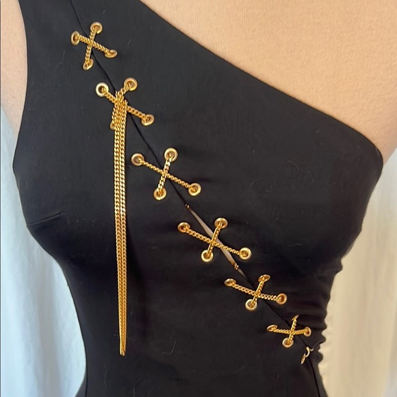 H:ours Delacy black mini dress xs with chain lace up - Picture 6 of 12